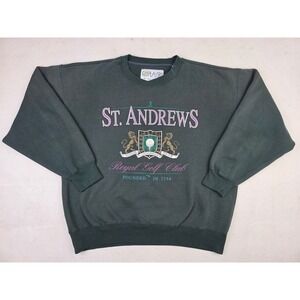 Vintage St. Andrews Golf Sweatshirt Mens L Green Royal Club Van Heusen Crewneck